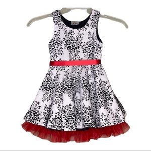 Knit Works Dressy Fit & Flaire Sleeveless White, Black Flocked, & Red 4 T